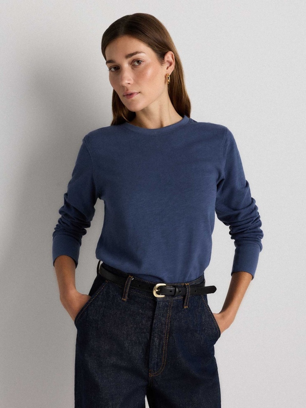 Quince 100% Organic Cotton Slub Long Sleeve Tee Size Large